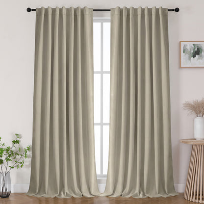 Joydeco Blackout Curtains Linen 100% Blackout Curtain for Bedroom, Rod Pocket & Back Tabs Window Drapes 2 Panels Set