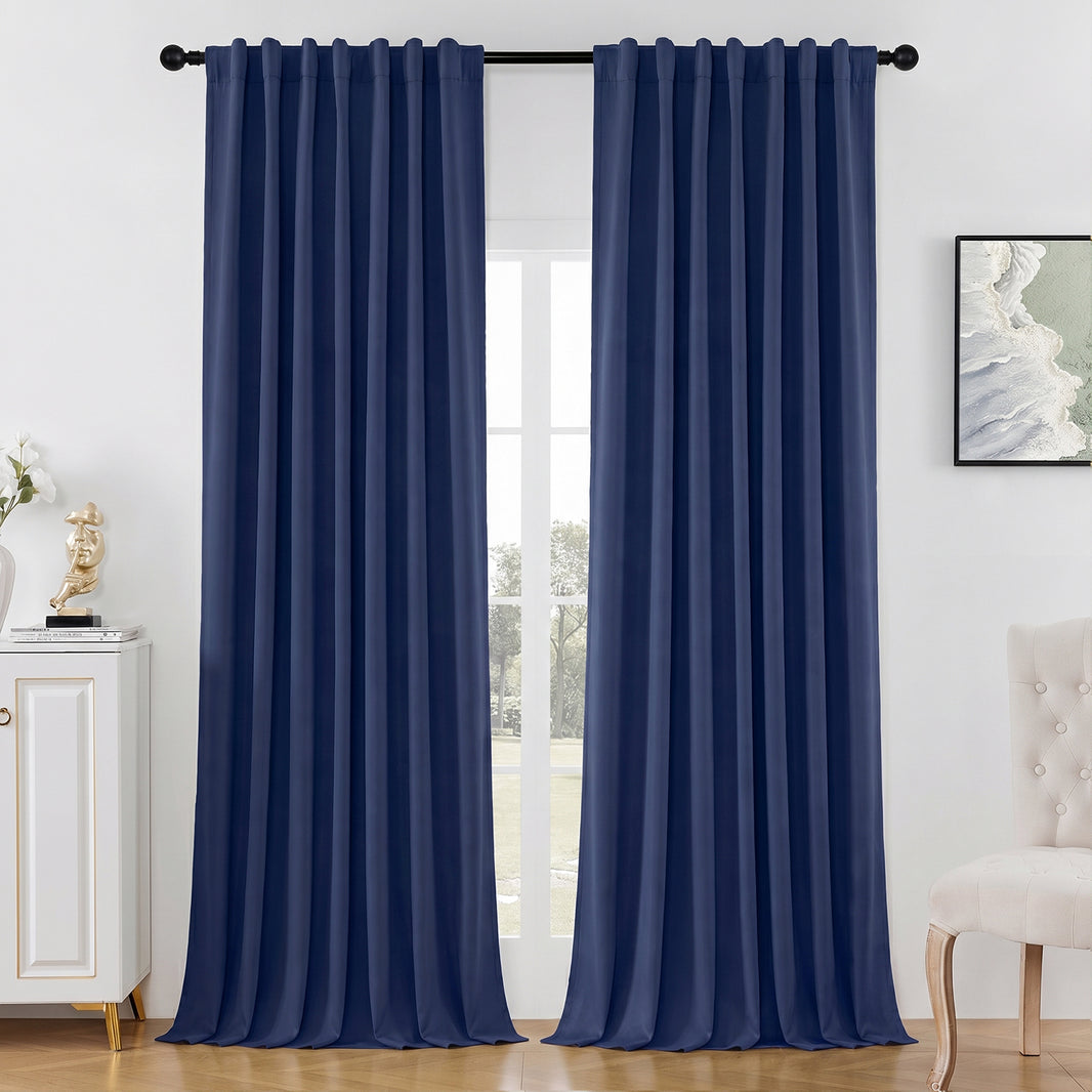 Joydeco Blackout Curtains Linen 100% Blackout Curtain for Bedroom, Rod Pocket & Back Tabs Window Drapes 2 Panels Set
