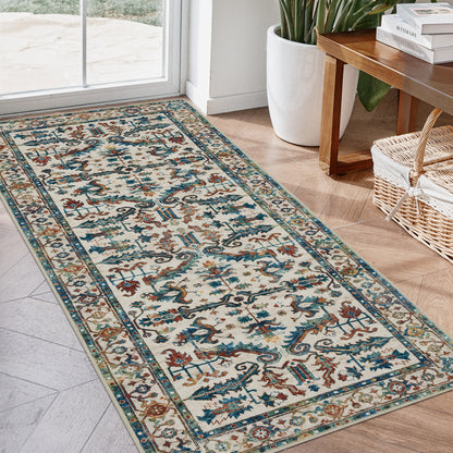 Joydeco Runner Rug Non Slip Machine Washable Vintage Rug, Low Pile Non Slip Chenille Print Rugs for Living Room, Entryway, Bedroom, Kitchen and Corridor, Bathroom