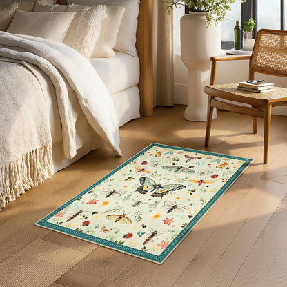 Joydeco Insect Bathroom Rugs Non Slip Washable, Floral Kitchen Rugs Non Slip, Soft Low-Pile Ultra Thin Boho Indoor Floor Throw Carpet for Entryway Bedroom Laundry Entrance