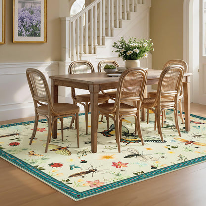Joydeco Insect Bathroom Rugs Non Slip Washable, Floral Kitchen Rugs Non Slip, Soft Low-Pile Ultra Thin Boho Indoor Floor Throw Carpet for Entryway Bedroom Laundry Entrance