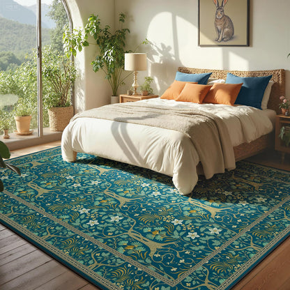 Joydeco Floral Washable Runner Rug for Kitchen, Forest Hallway Non Slip, Boho Botanical Ultra-Thin Soft Indoor Floor Throw Carpet for Bathroom Entryway Foyer