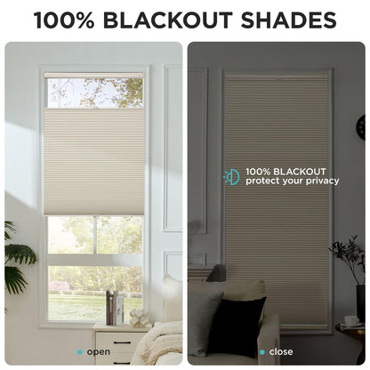 Custom No-Drill Honeycomb Shades - Cordless Blackout Blinds with Top Down Bottom Up Feature for Thermal and Noise Insulation