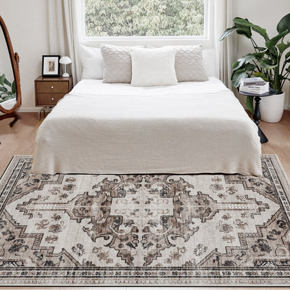 Joydeco Living Room Rug, Non Slip Machine Washable Vintage Runner Rug, Low Pile Lightweight Chenille Print Rugs for Entryway, Hallway, Bedroom, Kitchen and Corridor