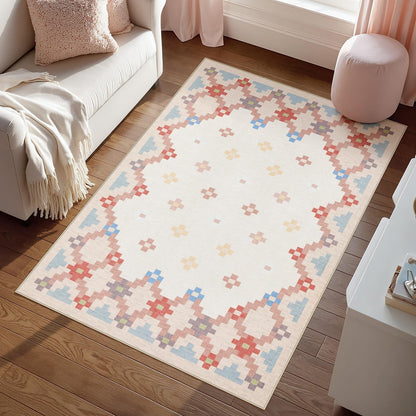 Joydeco Checkered Pink Kitchen Runner Rug Non Slip, Washable Bathroom, Modern Soft Low-Pile Ultra Thin Indoor Floor Throw Carpet for Bedroom Laundry Room Entrance Entryway