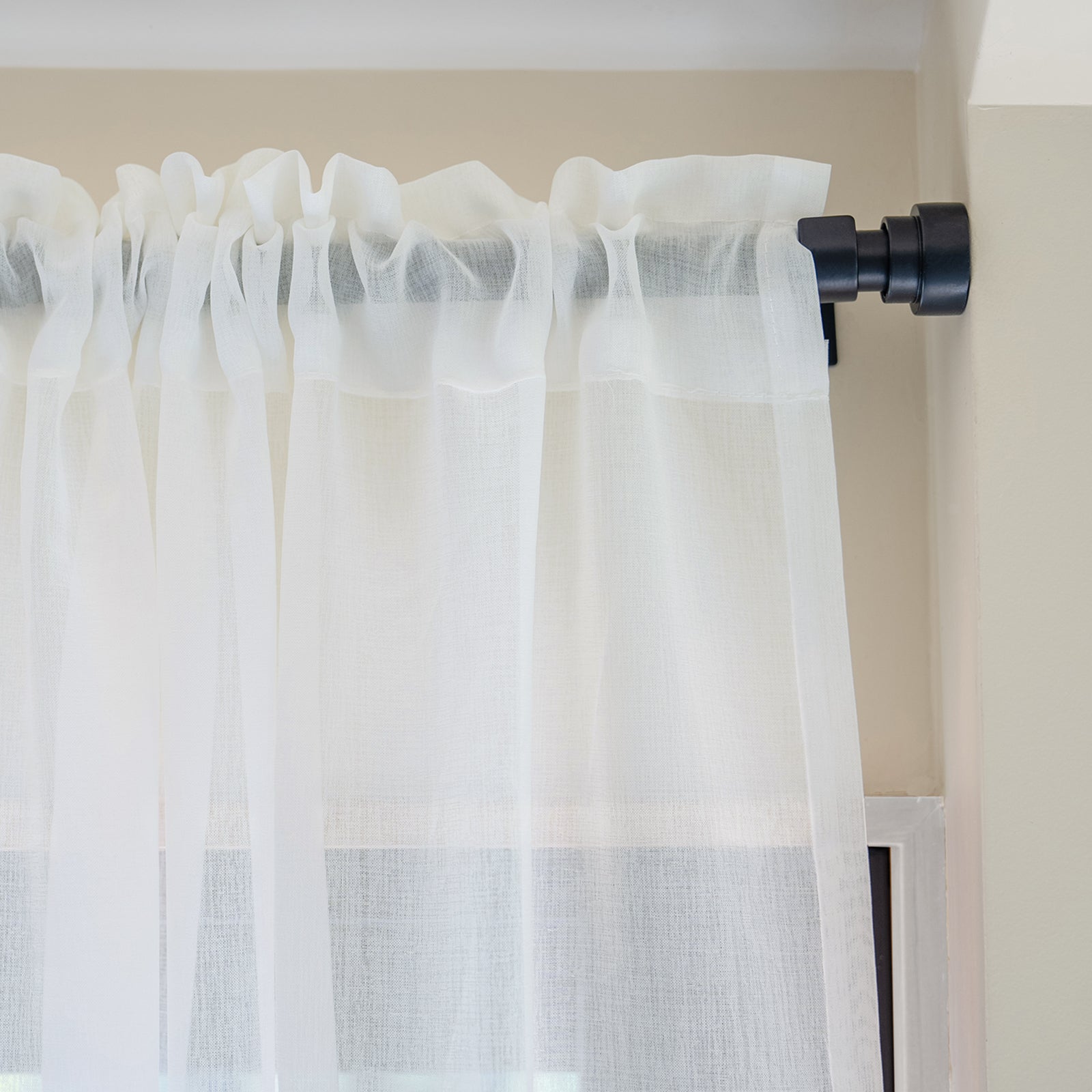 Feather white custom sheer curtain, Dori polyester, ruffled header