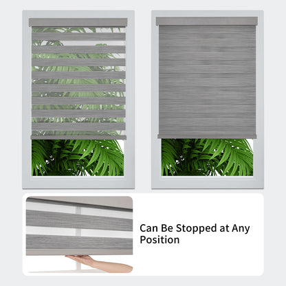 Joydeco Cordless Zebra Blinds (Pro), Dual Layer Light Control Zebra Blinds for Windows, Light-Proof Aluminum Cover, Free-Stop Roller Shades for Home & Office