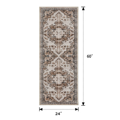 Joydeco Living Room Rug, Non Slip Machine Washable Vintage Runner Rug, Low Pile Lightweight Chenille Print Rugs for Entryway, Hallway, Bedroom, Kitchen and Corridor