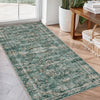 Joydeco distressed floral runner rug in teal and beige, low pile, non-slip, entryway display.