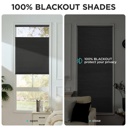 Custom No-Drill Honeycomb Shades - Cordless Blackout Blinds with Top Down Bottom Up Feature for Thermal and Noise Insulation