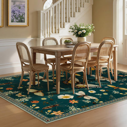 Joydeco Insect Bathroom Rugs Non Slip Washable, Floral Kitchen Rugs Non Slip, Soft Low-Pile Ultra Thin Boho Indoor Floor Throw Carpet for Entryway Bedroom Laundry Entrance