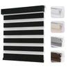 Black and white cordless zebra blinds, easy install light filtering shades, no-drill brackets. Multiple colors shown.