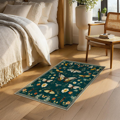 Joydeco Insect Bathroom Rugs Non Slip Washable, Floral Kitchen Rugs Non Slip, Soft Low-Pile Ultra Thin Boho Indoor Floor Throw Carpet for Entryway Bedroom Laundry Entrance