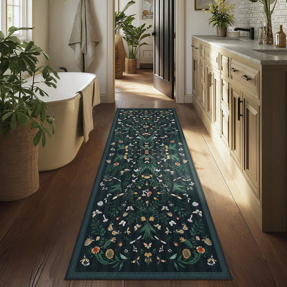 Joydeco Insect Washable Bathroom Rug, Botanical Kitchen Runner Rug Non Slip, Boho Ultra-Thin Soft Indoor Floor Carpet Runners for Hallways Entryway Entrance Laundry