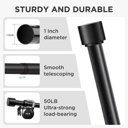 Joydeco Modern Brown Adjustable Curtain Rod 32 to 88 Inches - 1 Inch Diameter Heavy Duty Rod for Living Room & Bedroom