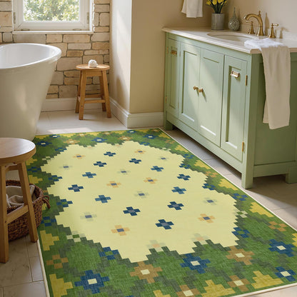 Joydeco Checkered Pink Kitchen Runner Rug Non Slip, Washable Bathroom, Modern Soft Low-Pile Ultra Thin Indoor Floor Throw Carpet for Bedroom Laundry Room Entrance Entryway