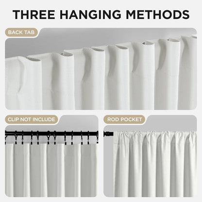 Joydeco White Blackout Curtains 96 Inches Long - Linen 100% Blackout Curtain 2 Panel Set, Rod Pocket & Back Tabs Thermal Insulated Window Drapes for Bedroom Living Room (Pure White,52" Wx96 L)