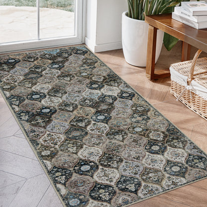 Joydeco Runner Rug Non Slip Machine Washable Vintage Rug, Low Pile Non Slip Chenille Print Rugs for Living Room, Entryway, Bedroom, Kitchen and Corridor, Bathroom