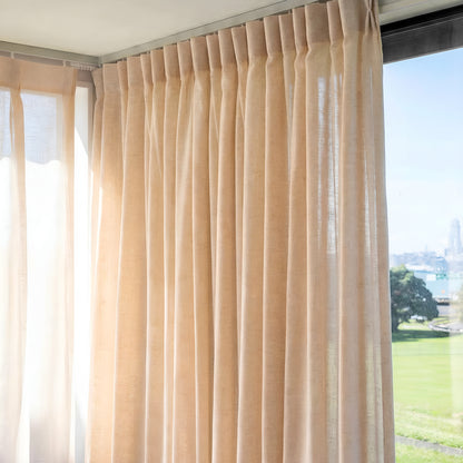 Willow lightweight light filtering linen curtain in natural beige with slub texture, custom window treatment.