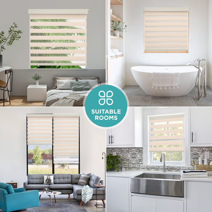 Joydeco No Drill Zebra Blinds for Windows, Cordless Dual-Layer Privacy Zebra Shades for Indoor Windows, Easy to Install, Light Filtering Sheer Blinds for Home