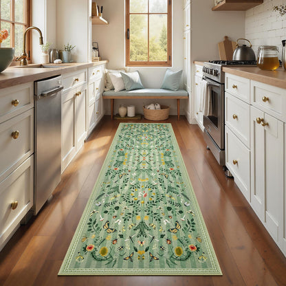 Joydeco Insect Washable Bathroom Rug, Botanical Kitchen Runner Rug Non Slip, Boho Ultra-Thin Soft Indoor Floor Carpet Runners for Hallways Entryway Entrance Laundry
