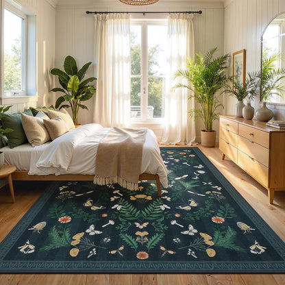 Joydeco Insect Washable Bathroom Rug, Botanical Kitchen Runner Rug Non Slip, Boho Ultra-Thin Soft Indoor Floor Carpet Runners for Hallways Entryway Entrance Laundry