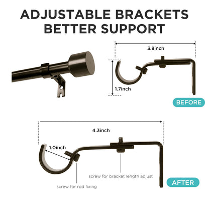 Joydeco Modern Brown Adjustable Curtain Rod 32 to 88 Inches - 1 Inch Diameter Heavy Duty Rod for Living Room & Bedroom