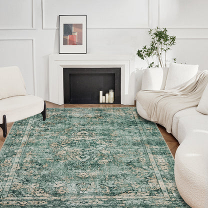 Joydeco Runner Rug Non Slip Machine Washable Vintage Rug, Low Pile Non Slip Chenille Print Rugs for Living Room, Entryway, Bedroom, Kitchen and Corridor, Bathroom