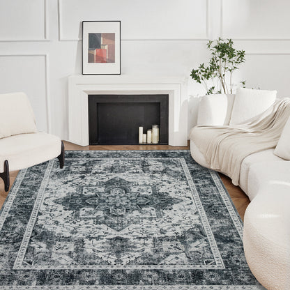 Joydeco Runner Rug Non Slip Machine Washable Vintage Rug, Low Pile Non Slip Chenille Print Rugs for Living Room, Entryway, Bedroom, Kitchen and Corridor, Bathroom