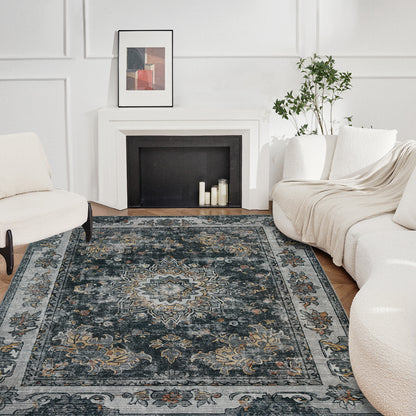 Joydeco Runner Rug Non Slip Machine Washable Vintage Rug, Low Pile Non Slip Chenille Print Rugs for Living Room, Entryway, Bedroom, Kitchen and Corridor, Bathroom