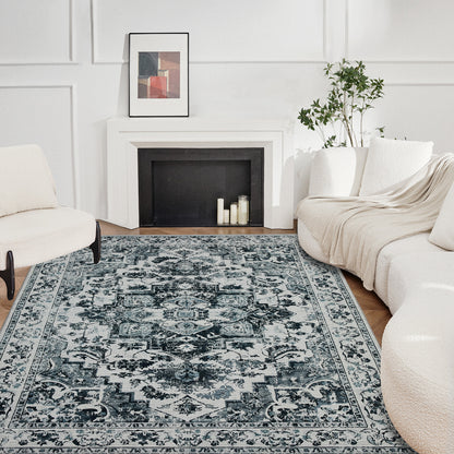 Joydeco Runner Rug Non Slip Machine Washable Vintage Rug, Low Pile Non Slip Chenille Print Rugs for Living Room, Entryway, Bedroom, Kitchen and Corridor, Bathroom