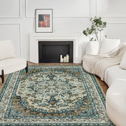 Joydeco Runner Rug Non Slip Machine Washable Vintage Rug, Low Pile Non Slip Chenille Print Rugs for Living Room, Entryway, Bedroom, Kitchen and Corridor, Bathroom