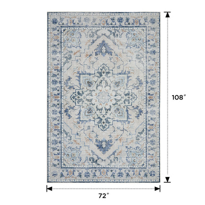 Joydeco Living Room Rug, Non Slip Machine Washable Vintage Runner Rug, Low Pile Lightweight Chenille Print Rugs for Entryway, Hallway, Bedroom, Kitchen and Corridor