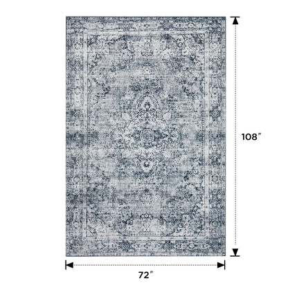 Joydeco Living Room Rug, Non Slip Machine Washable Vintage Runner Rug, Low Pile Lightweight Chenille Print Rugs for Entryway, Hallway, Bedroom, Kitchen and Corridor