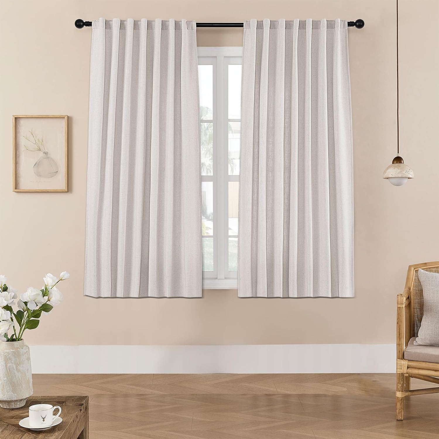 Joydeco Semi-Sheer Curtains Linen 2 Panels Set, Curtains for Living Room, Light Filtering Curtains , Living Room Curtains - Joydeco