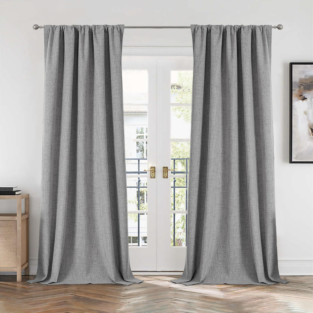 Joydeco 100% Blackout Curtains Faux Linen Curtains for Living Room