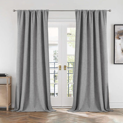 Joydeco 100% Blackout Curtains Faux Linen Curtains for Living Room