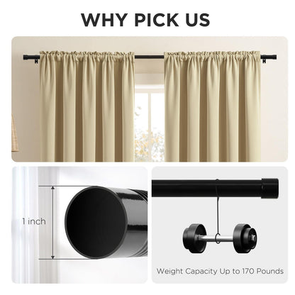 Joydeco Adjustable Curtain Rod 32 to 144 Inches - 1 Inch Diameter Heavy Duty Window Rod with Brackets & Finials