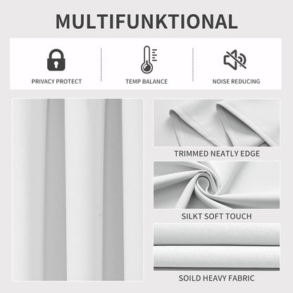 Joydeco white blackout curtains: thermal, noise reduction, privacy, neat edges, heavy fabric.