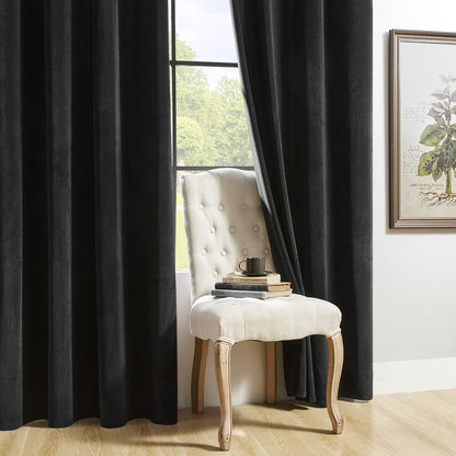 Joydeco Black Velvet Curtains 63 inch Length 2 Panels, Luxury Blackout Rod Pocket Thermal Insulated Window Curtains, Super Soft Room Darkening Drapes for Living Dining Room Bedroom,W52 x L63 inches