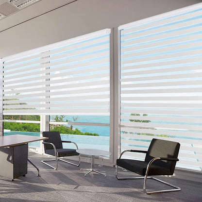 Joydeco Cordless Zebra Blinds for Windows, Dual Layer Free-Stop Zebra Shades Privacy Light Control for Day and Night, Light Filtering Sheer Blinds for Indoor Windows, Home (35" W X 75" H, White)