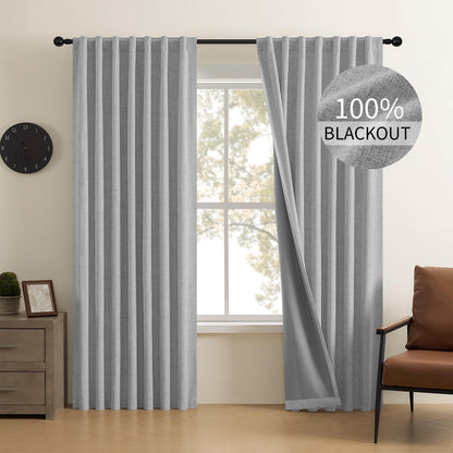 Joydeco 100% Blackout Curtains Faux Linen Curtains for Living Room