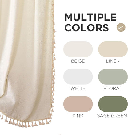 Joydeco Beige Boho Curtains 84 Inch Length 2 Panels, Super Soft Bohemian Farmhouse Curtains with Tassels, Semi Sheer Light Filtering Drapes for Bedroom Living Room (Rod Pocket, 52Wx84L)