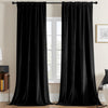 Two black velvet blackout curtains, 96 inch, rod pocket, thermal insulated for bedroom or living room.