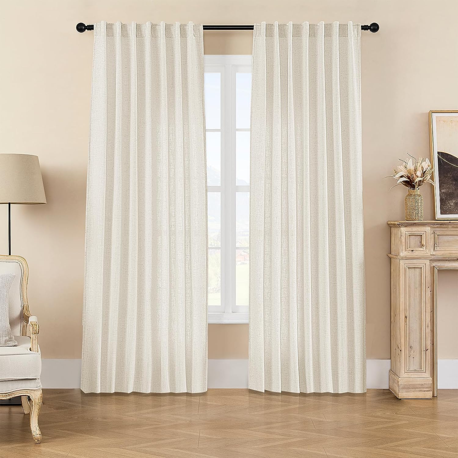 Joydeco Semi-Sheer Linen Curtains - 2 Panel, Light Filtering
