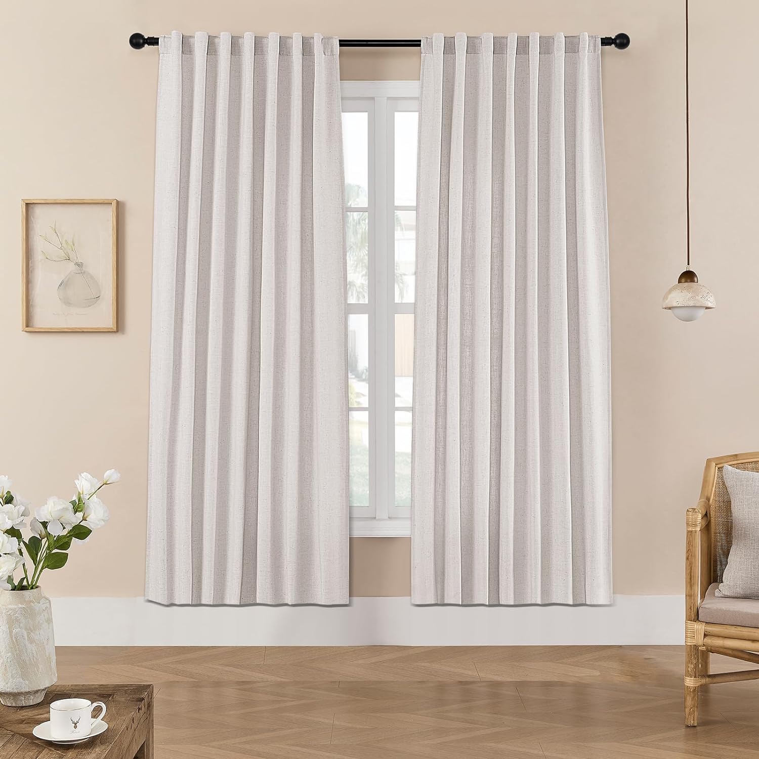 Joydeco Semi-Sheer Curtains Linen 2 Panels Set, Curtains for Living Room, Light Filtering Curtains , Living Room Curtains - Joydeco