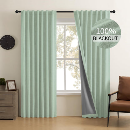 Joydeco 100% Blackout Curtains Faux Linen Curtains for Living Room