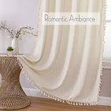 Beige Boho Linen Curtains with Tassels & Embroidery Romantic Ambiance