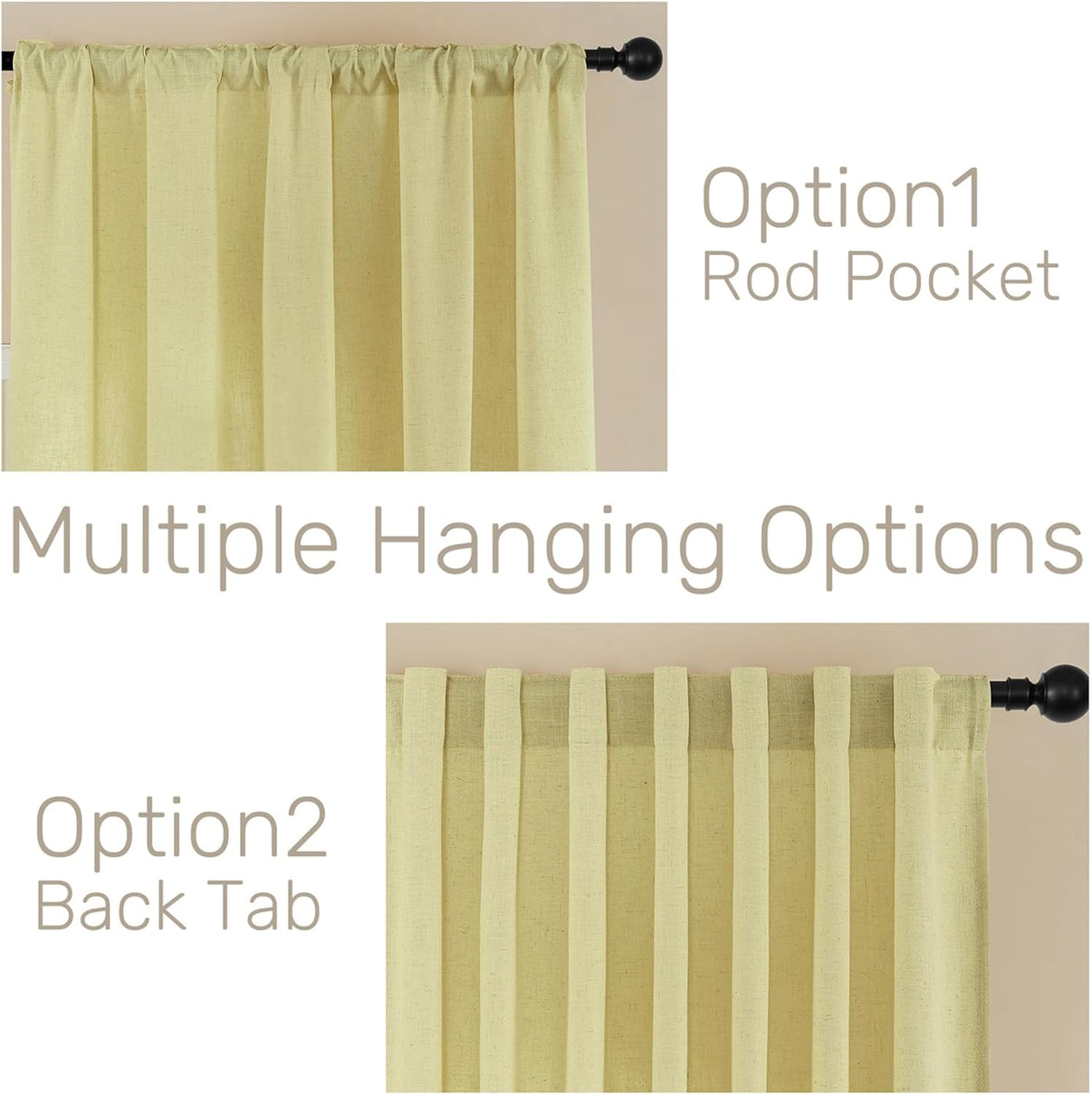 Joydeco Semi-Sheer Linen Curtains - 2 Panel, Light Filtering