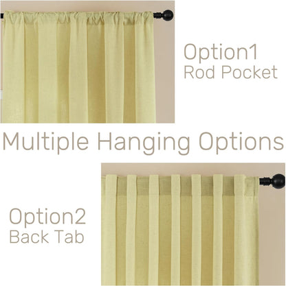 Joydeco Semi-Sheer Linen Curtains - 2 Panel, Light Filtering